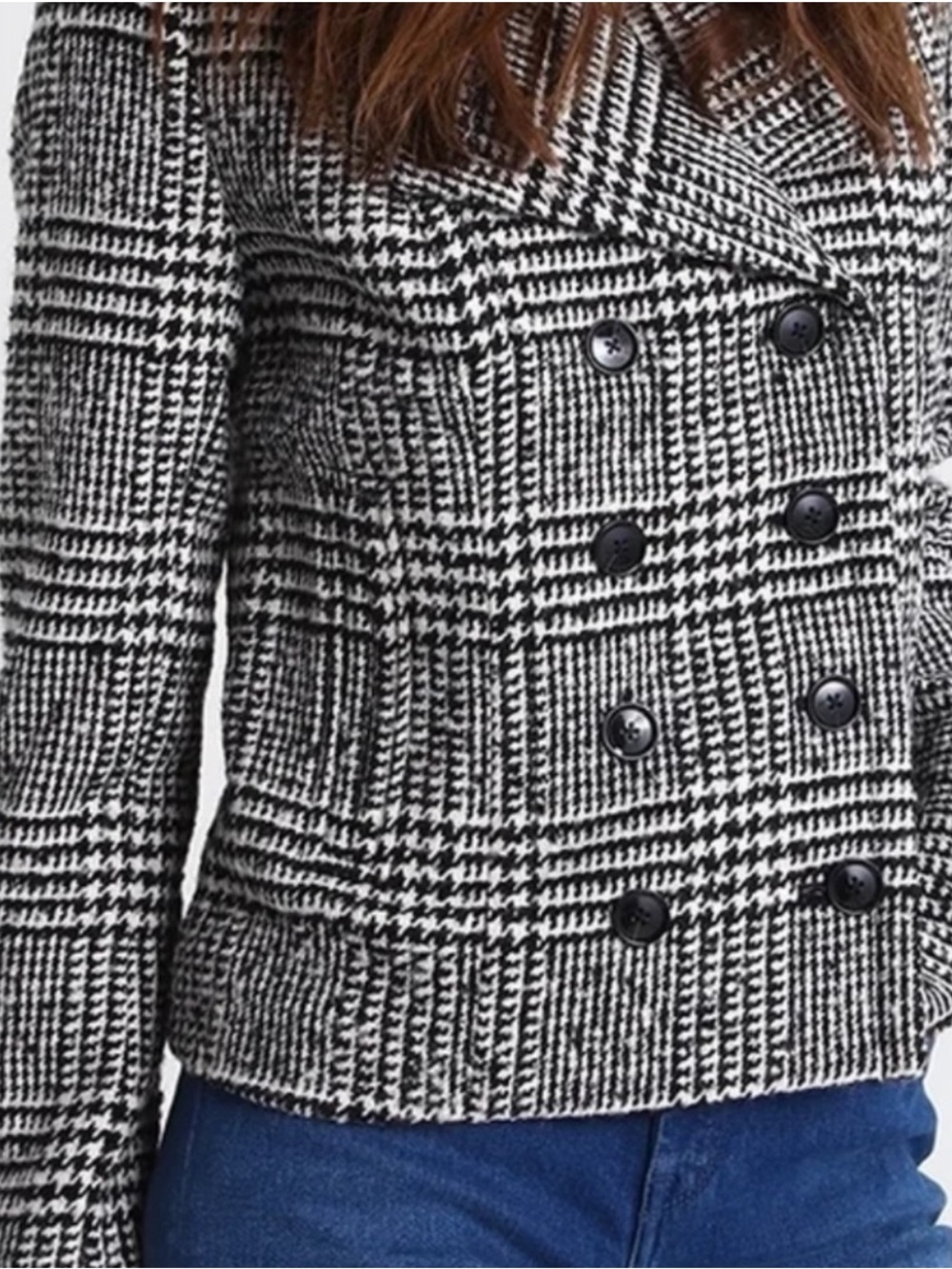 Banana Republic Black & White Houndstooth Double-Breasted Peacoat